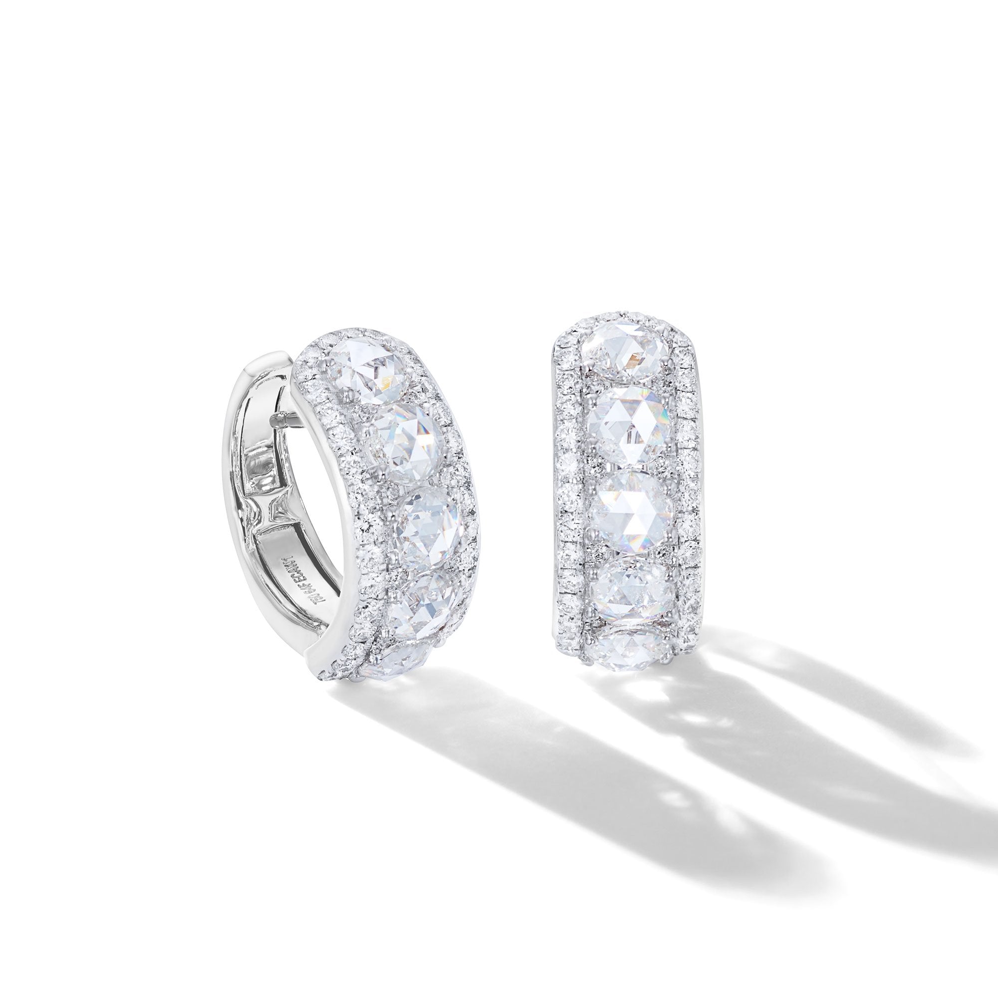 Image of 64Facets rose cut diamond huggie earrings set in 18k white gold